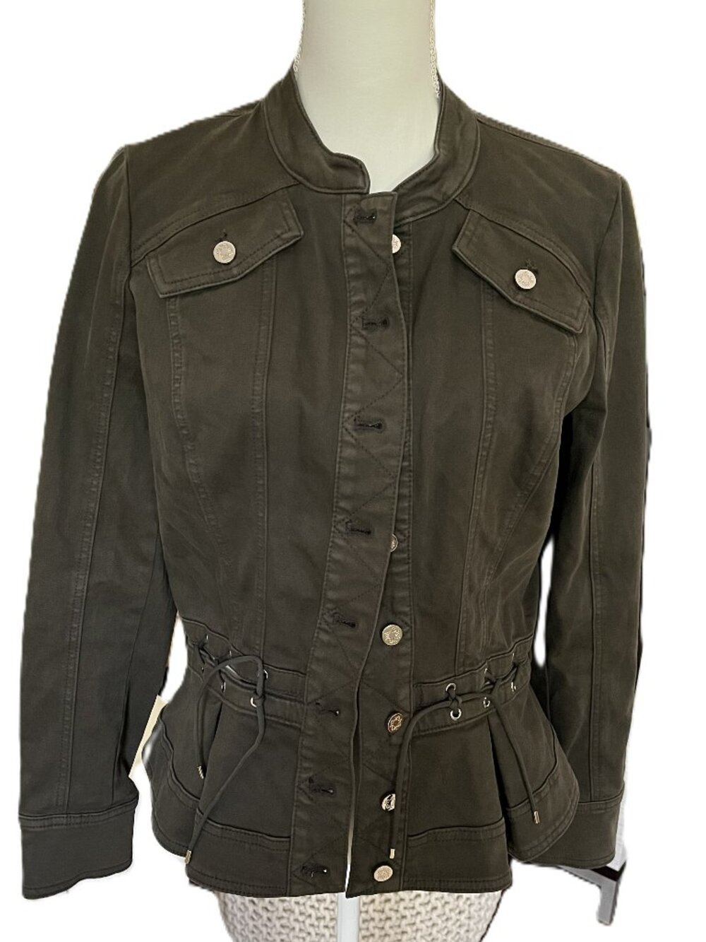 White House Black Market Brown Button Front Utility Safari Jacket